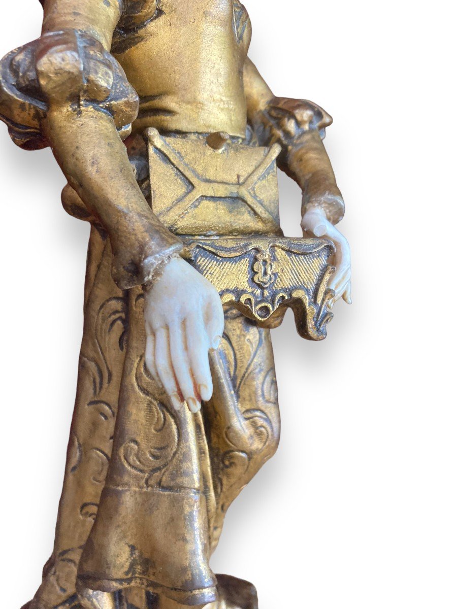 Statuette En Bronze Doré Chryséléphantine  Dame En Habit Médiéval par TREMO-photo-4