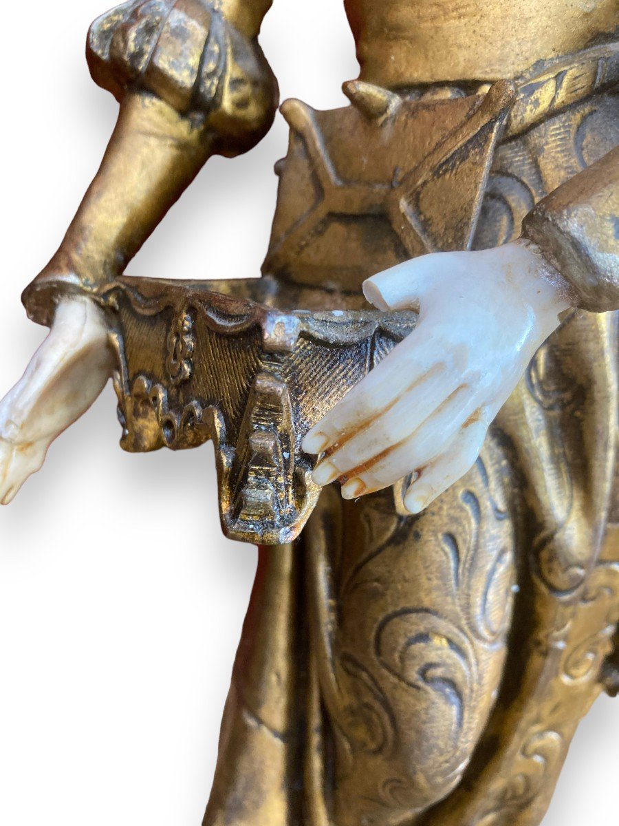 Statuette En Bronze Doré Chryséléphantine  Dame En Habit Médiéval par TREMO-photo-8