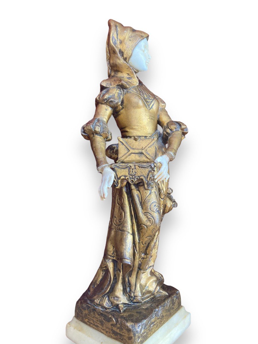 Statuette En Bronze Doré Chryséléphantine  Dame En Habit Médiéval par TREMO