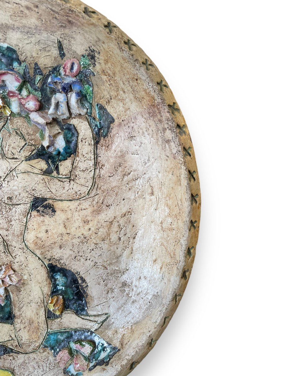 Helen Mai Important Plat En Terre Cuite Et Porcelaine émaillée Nu féminin-photo-3