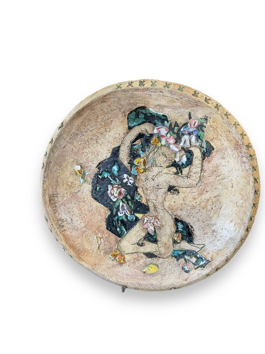 Helen Mai Important Plat En Terre Cuite Et Porcelaine émaillée Nu féminin-photo-2