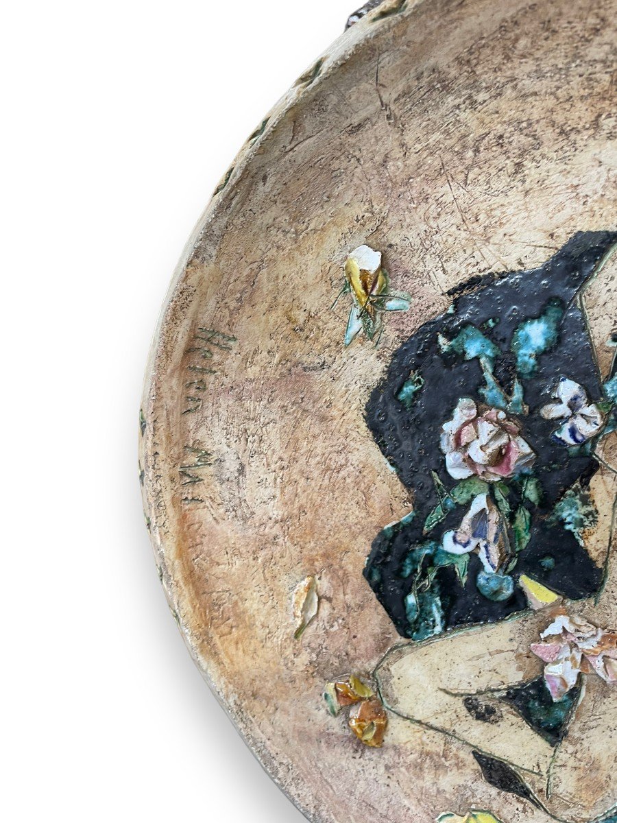 Helen Mai Important Plat En Terre Cuite Et Porcelaine émaillée Nu féminin-photo-3