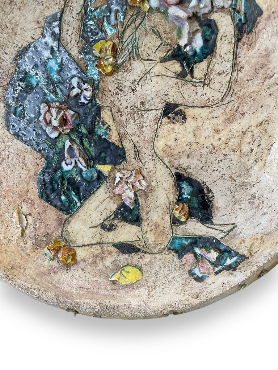 Helen Mai Important Plat En Terre Cuite Et Porcelaine émaillée Nu féminin-photo-4