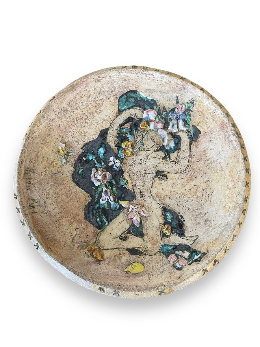 Helen Mai Important Plat En Terre Cuite Et Porcelaine émaillée Nu féminin-photo-6
