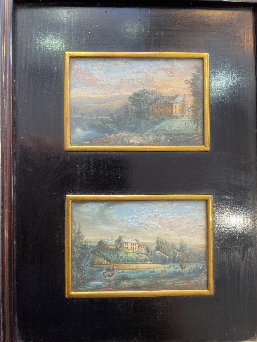 Views Of Châteaux Of Flize And Lègue French School 19th Century-photo-2