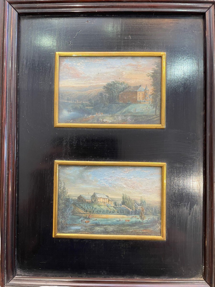 Views Of Châteaux Of Flize And Lègue French School 19th Century-photo-4