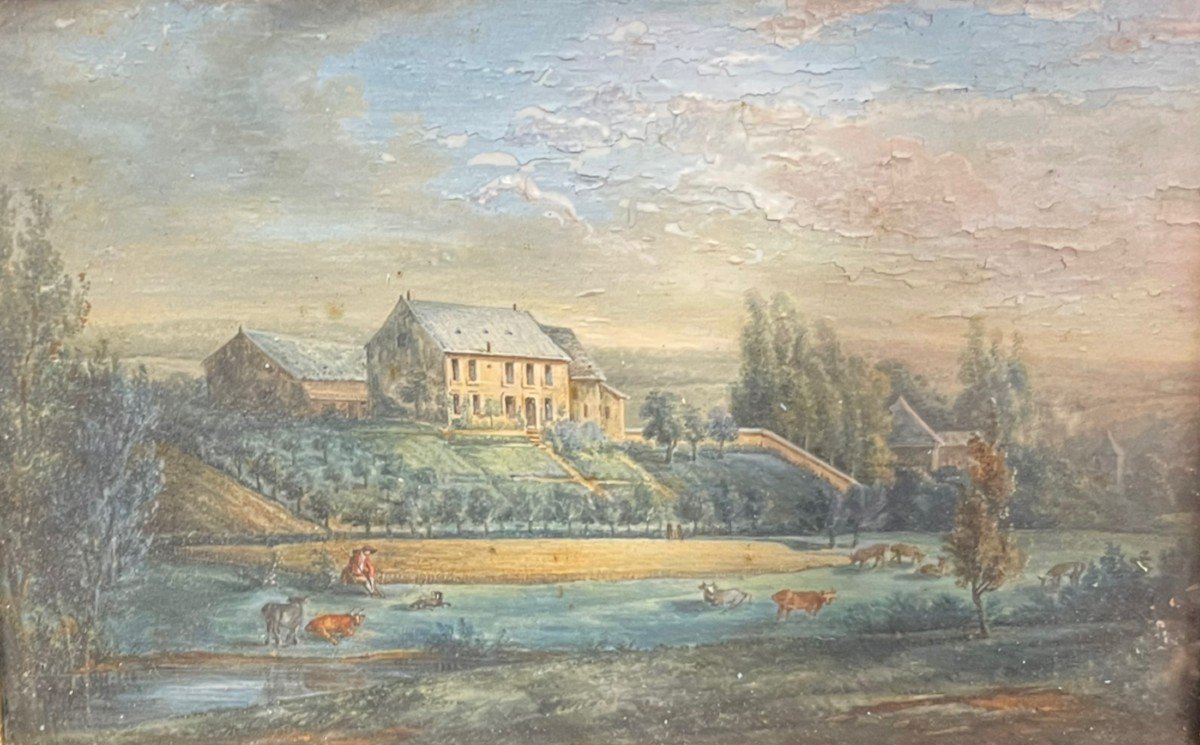 Views Of Châteaux Of Flize And Lègue French School 19th Century-photo-2