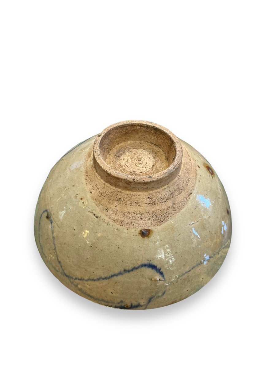 Coupe En Faïence à Glaçure Beige Et Bleue Chine XIXeme-photo-2