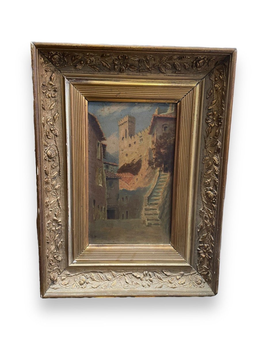 Castle And Alley In The South Of France Oil On Panel