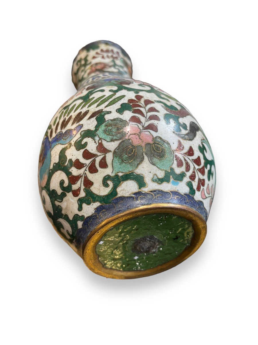 Vase In Bronze And Cloisonné Enamels 19th Century Phoenix Motif-photo-1