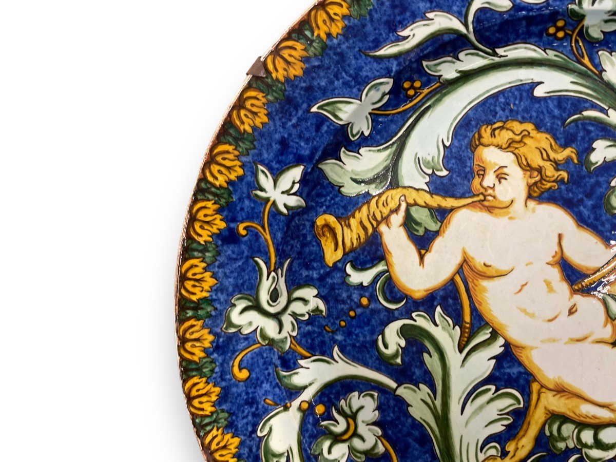 Large Italian Earthenware Dish With Putti Decor In The Taste Of Urbino-photo-7