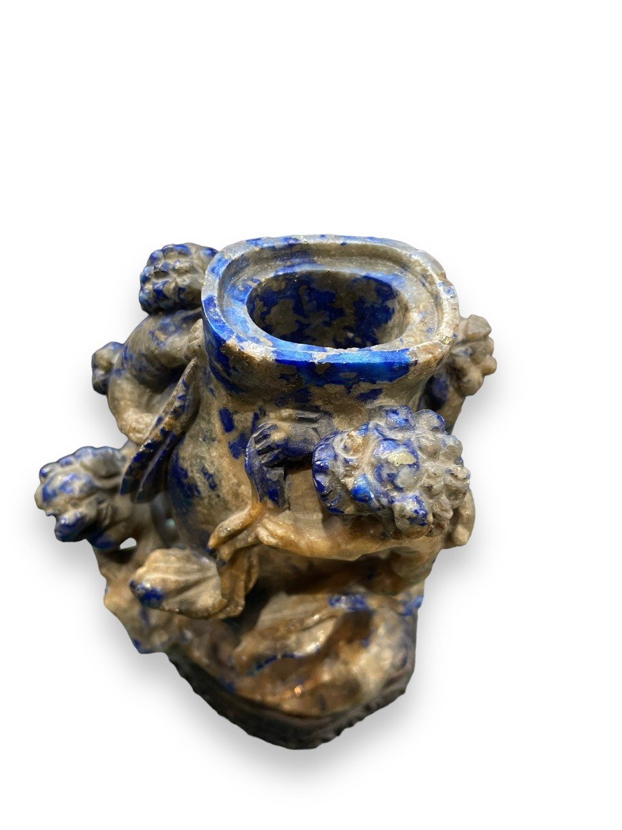 Important Chinese Covered Pot In Blue Sodalite Stone-photo-4