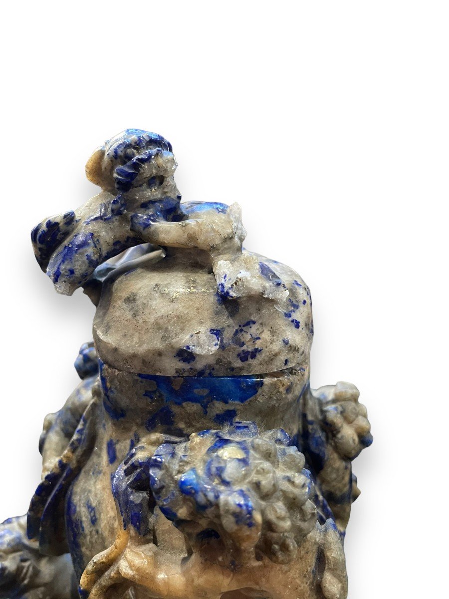 Important Chinese Covered Pot In Blue Sodalite Stone-photo-5