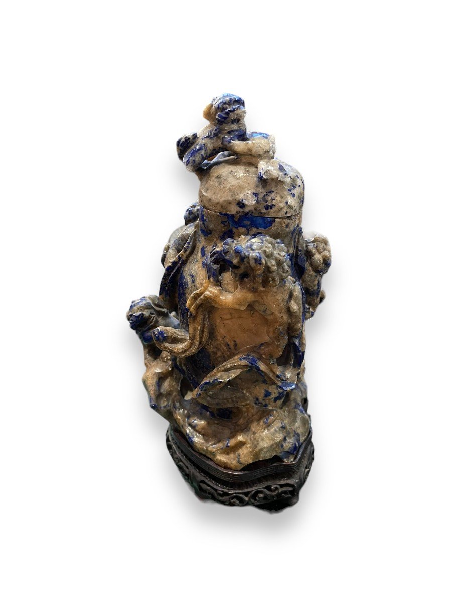 Important Chinese Covered Pot In Blue Sodalite Stone-photo-8