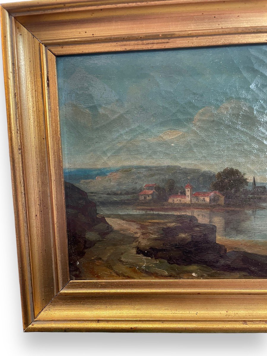 Oil On Canvas 19th Century Lake Landscape-photo-4