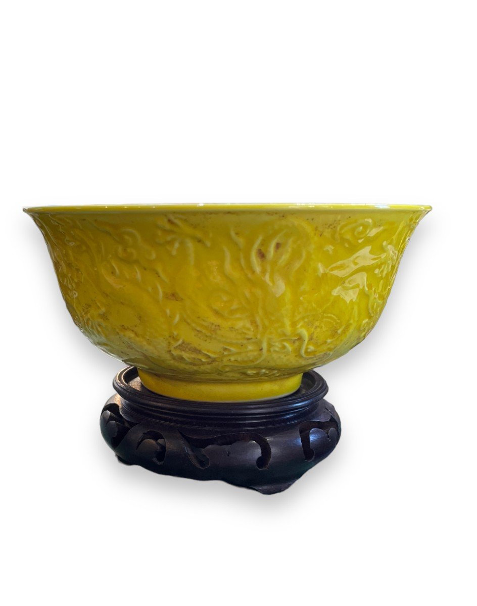 Bol Jaune Impérial CHINE Style Hong Tche décor de dragons-photo-1