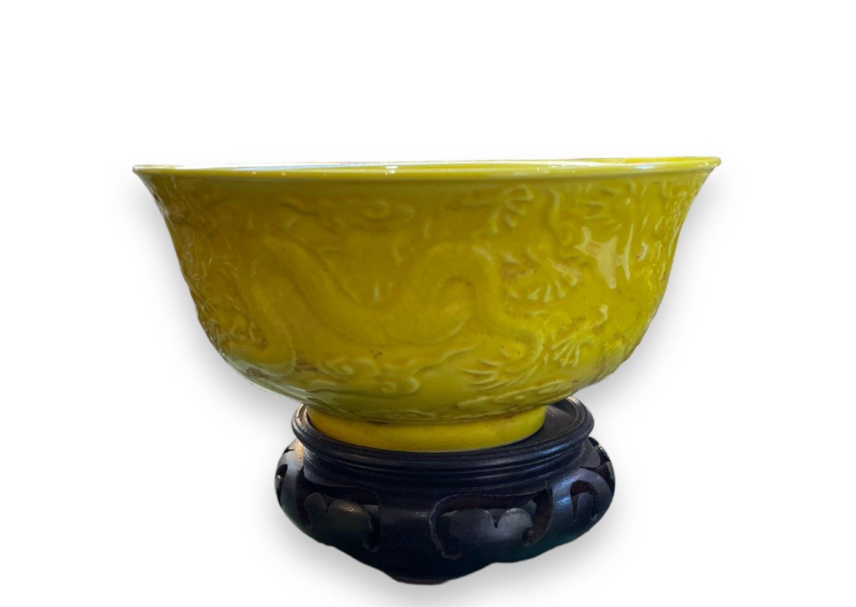 Bol Jaune Impérial CHINE Style Hong Tche décor de dragons-photo-3