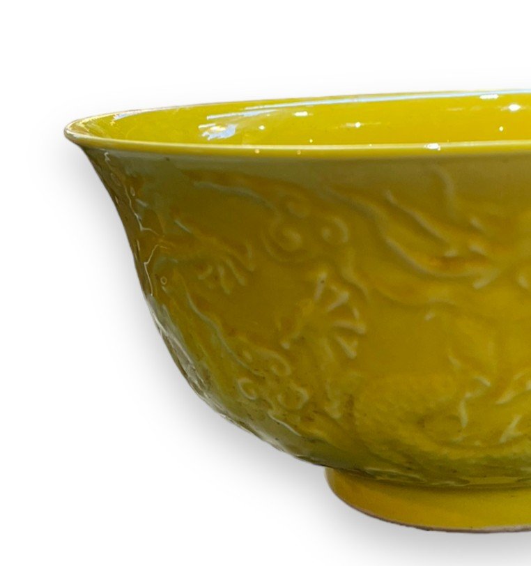Bol Jaune Impérial CHINE Style Hong Tche décor de dragons-photo-6