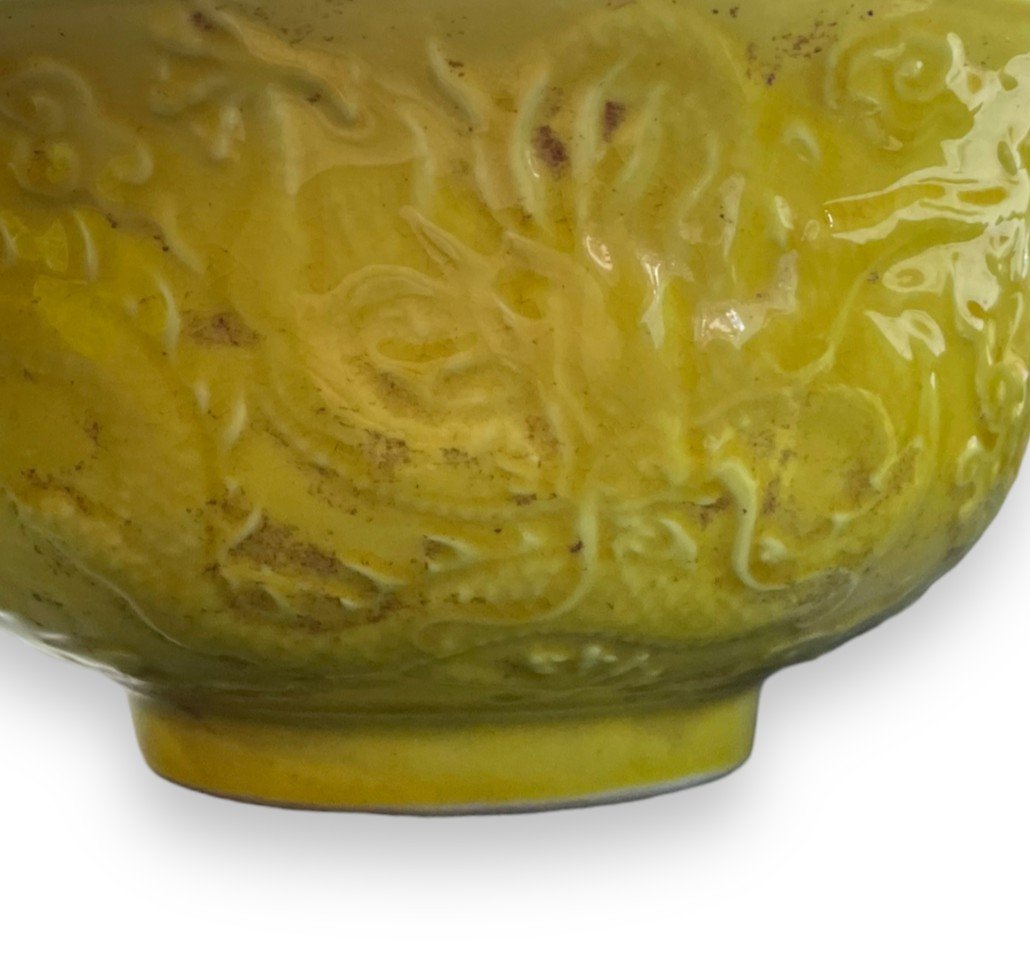 Bol Jaune Impérial CHINE Style Hong Tche décor de dragons-photo-7