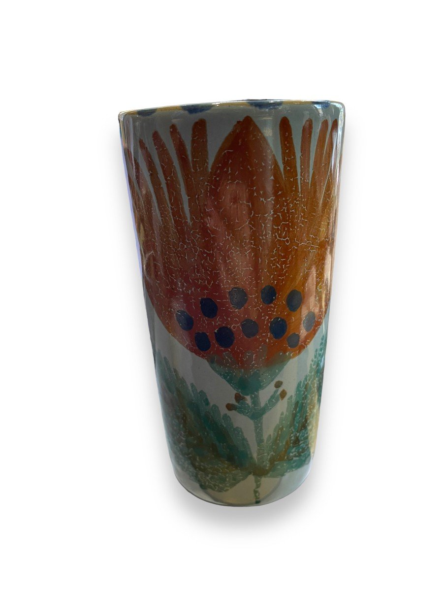 Georges Cueille Vase En  Céramique à Décor De Fleur-photo-5