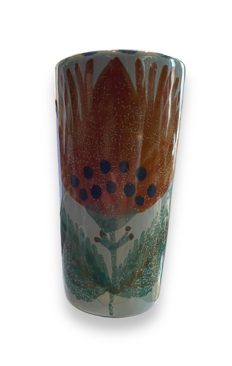 Georges Cueille Vase En  Céramique à Décor De Fleur