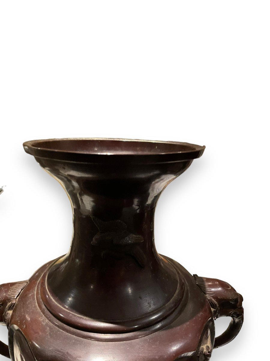 Pair Of Large Japanese Bronze Vases Meiji Period 19th Century-photo-6
