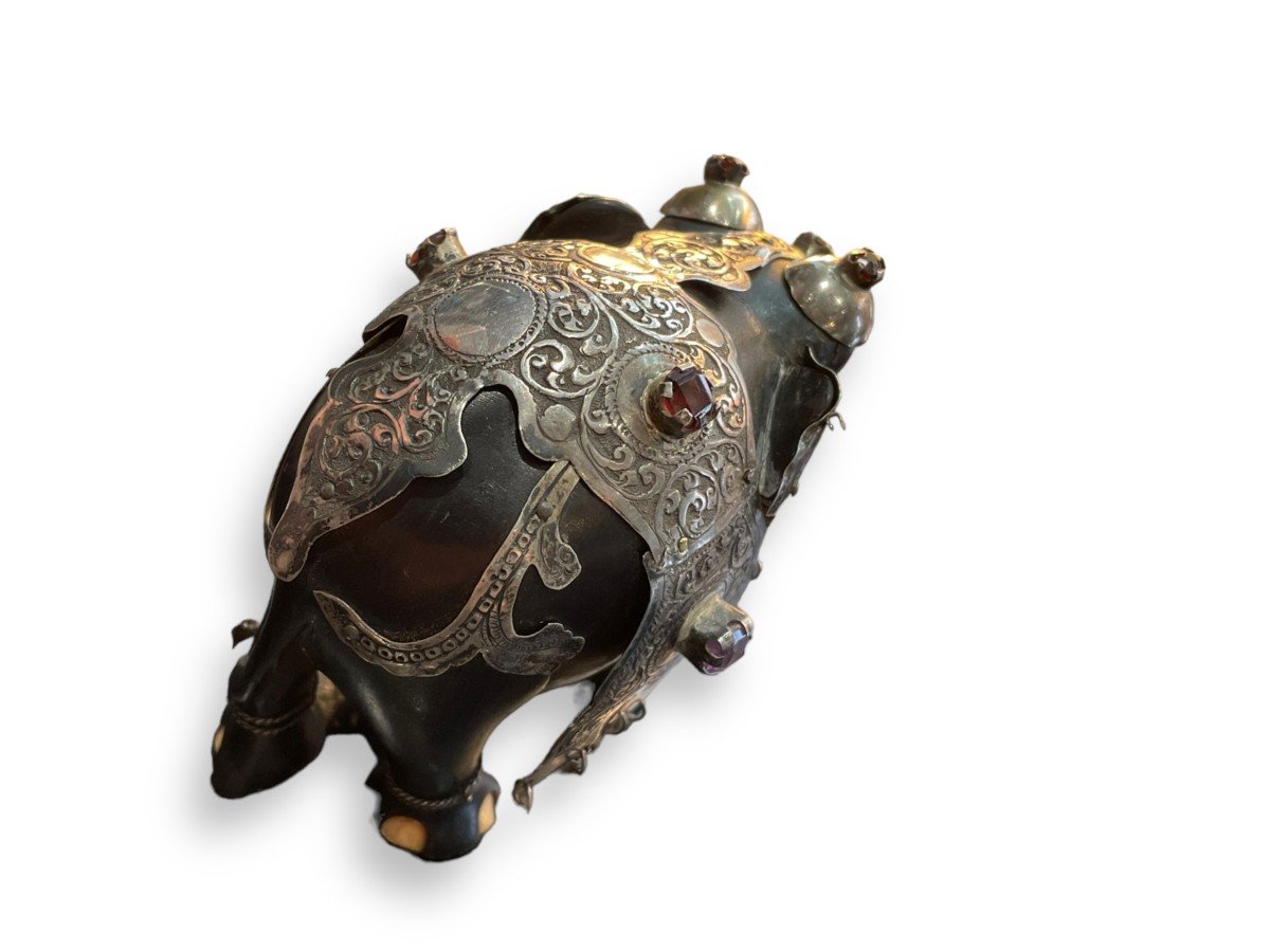 Elephant In Wood Silver And Fine Stones India Late 19th Century-photo-7