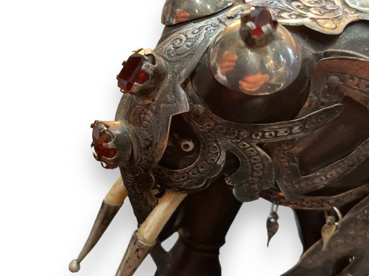 Elephant In Wood Silver And Fine Stones India Late 19th Century-photo-8