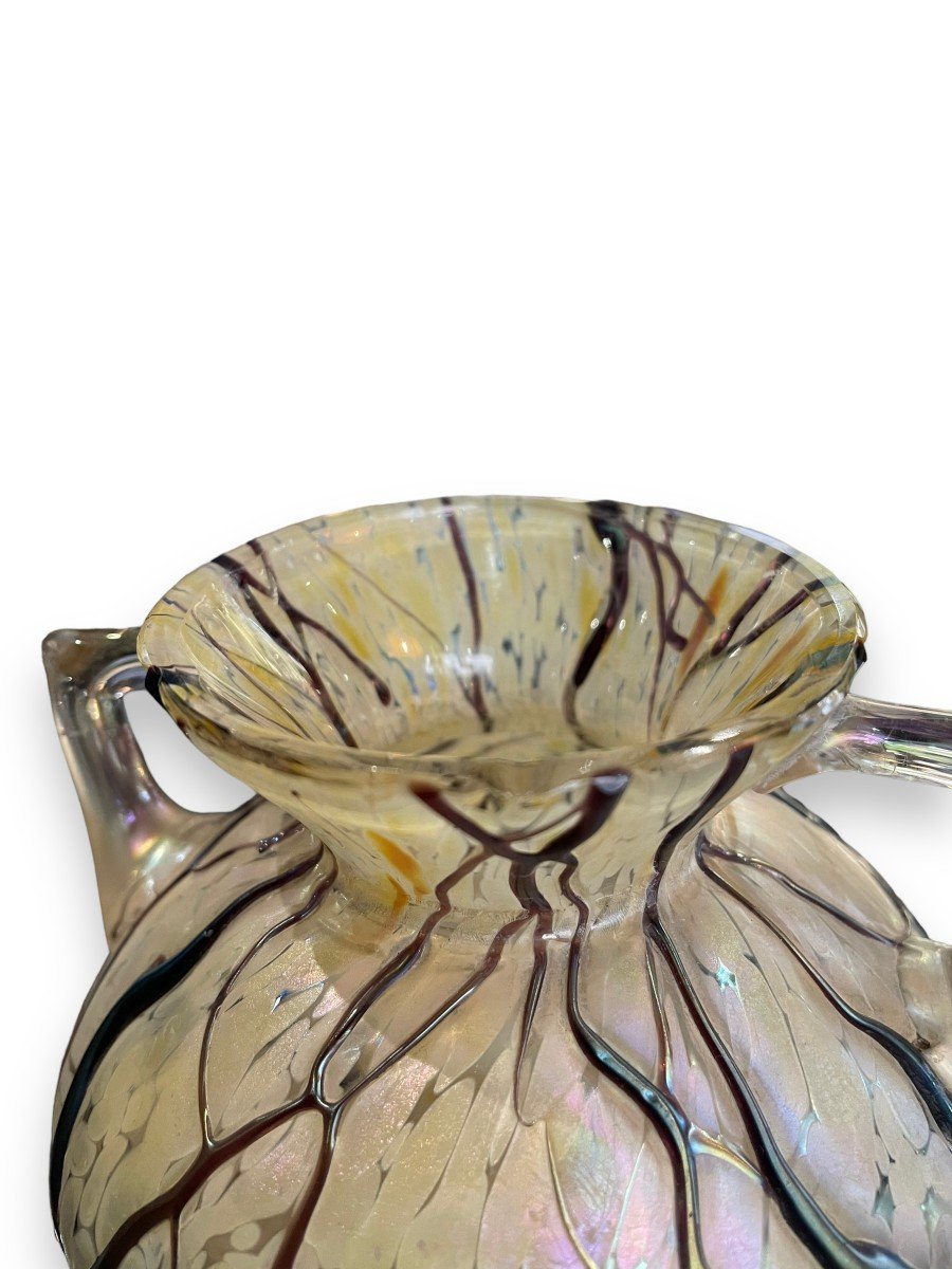 Loetz Iridescent Vase With Glass Paste Handles-photo-2