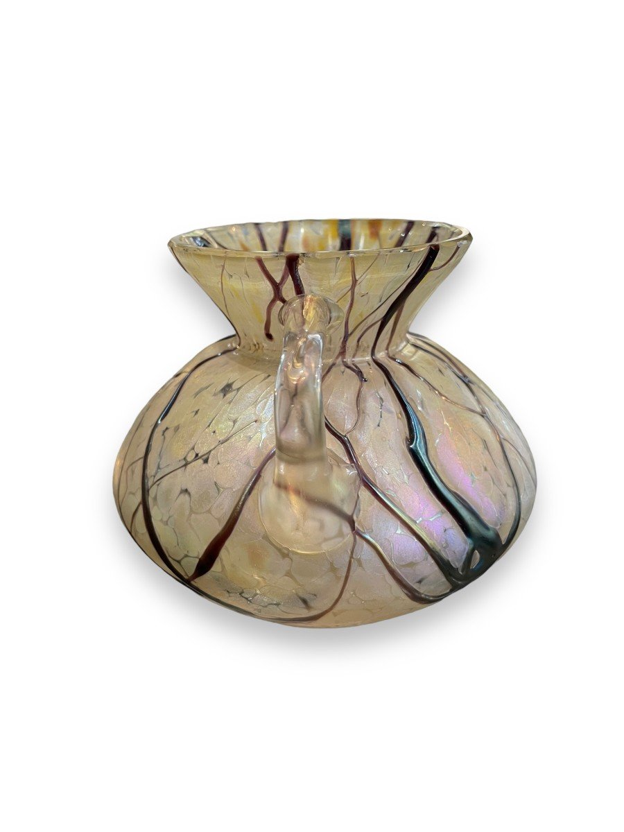 Loetz Iridescent Vase With Glass Paste Handles-photo-1