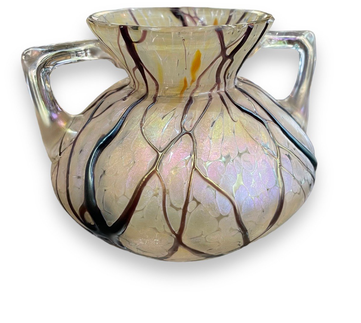 Loetz Iridescent Vase With Glass Paste Handles-photo-2