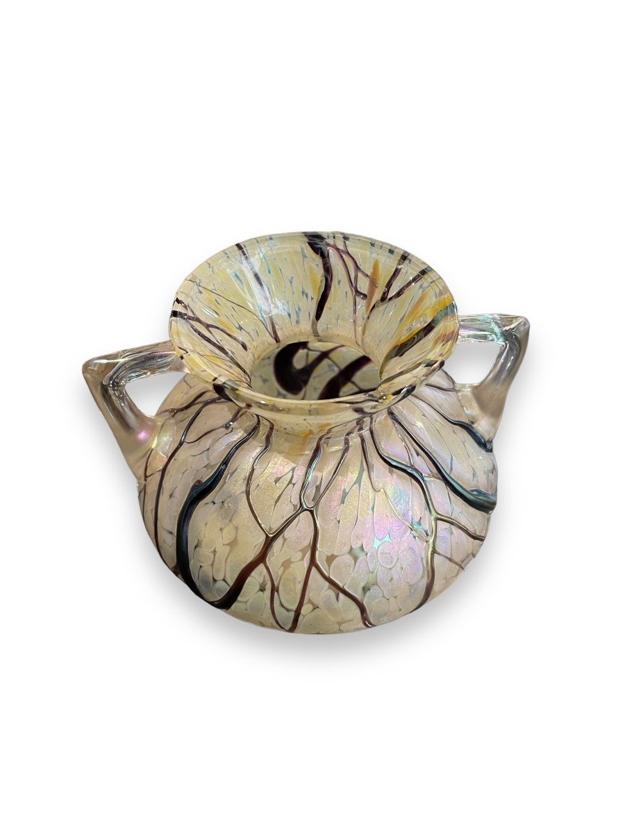 Loetz Iridescent Vase With Glass Paste Handles-photo-3
