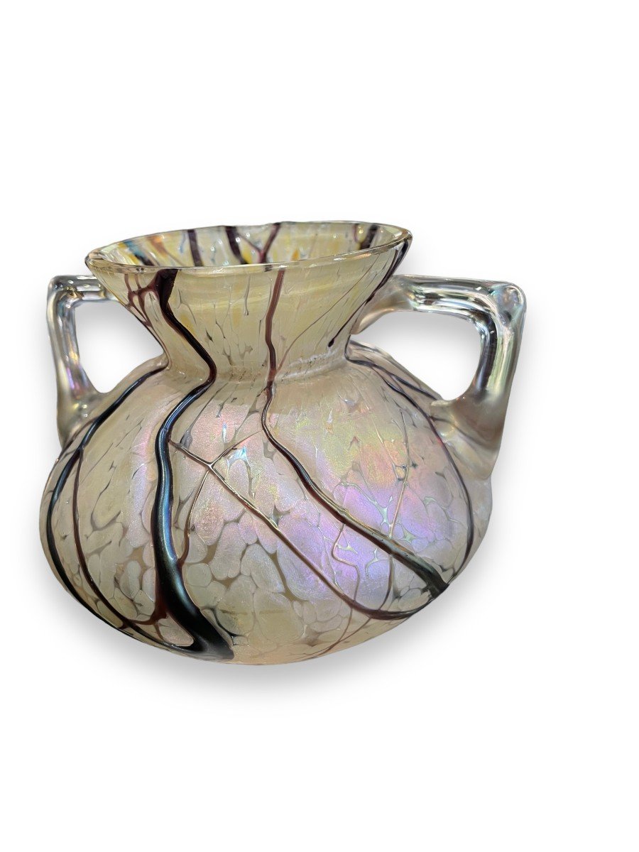 Loetz Iridescent Vase With Glass Paste Handles-photo-6
