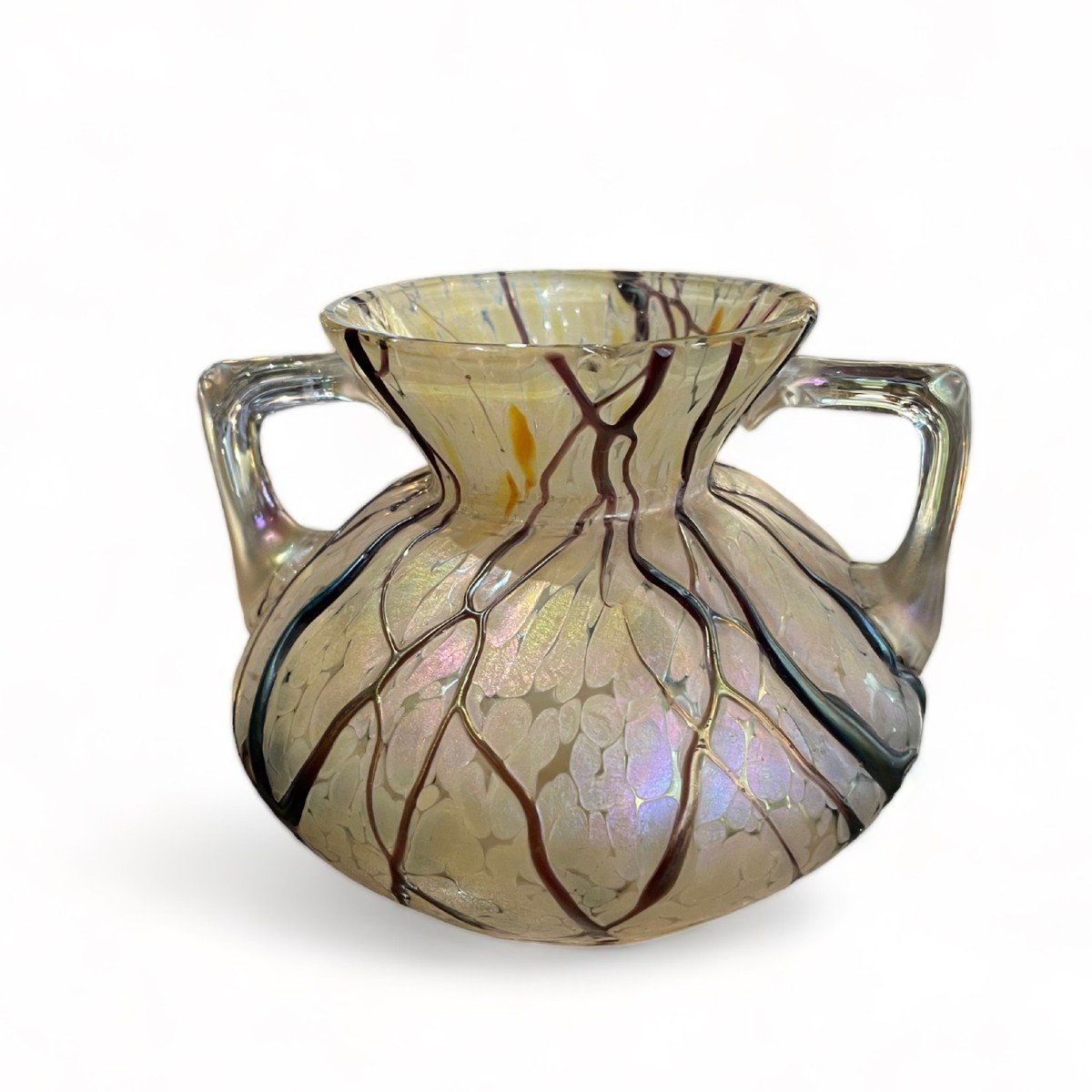 Loetz Iridescent Vase With Glass Paste Handles