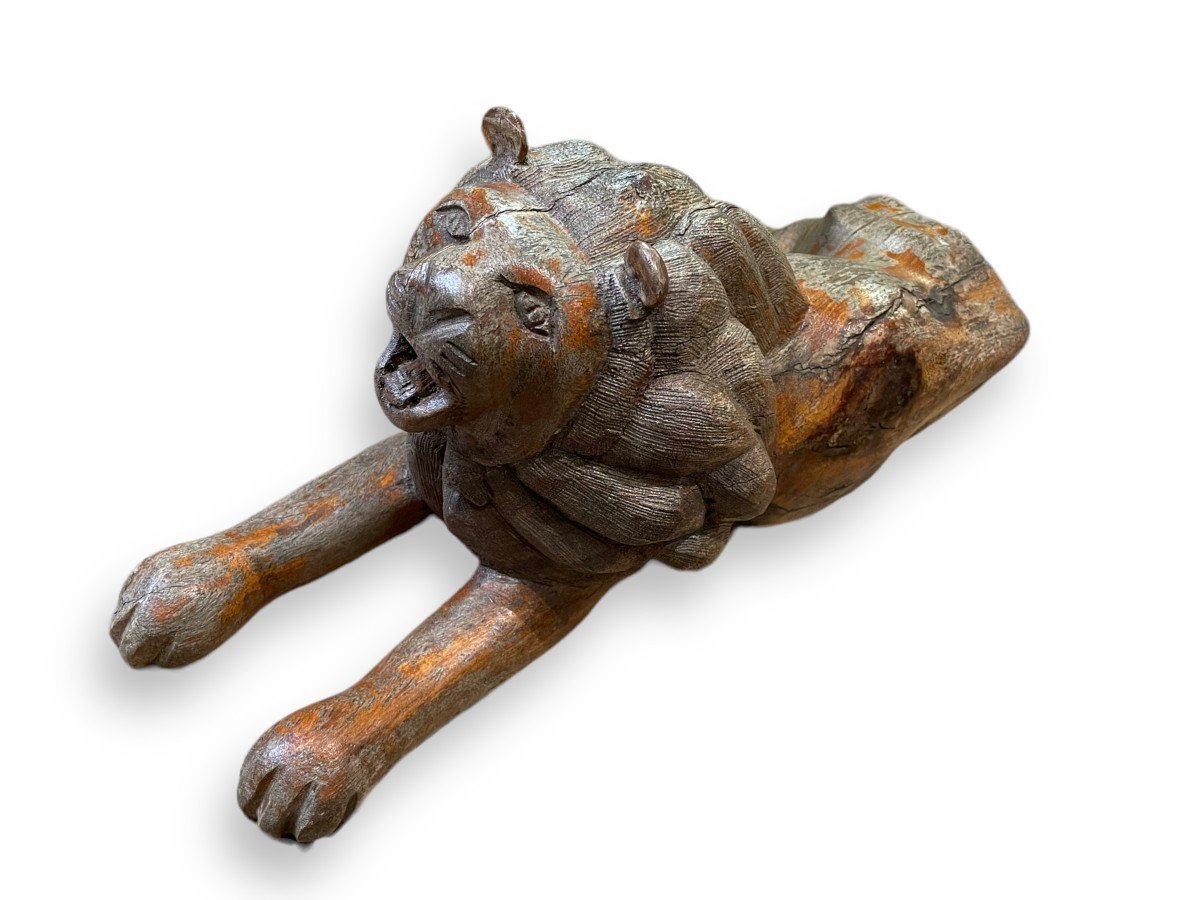 Lion En Bois Sculpté-photo-2