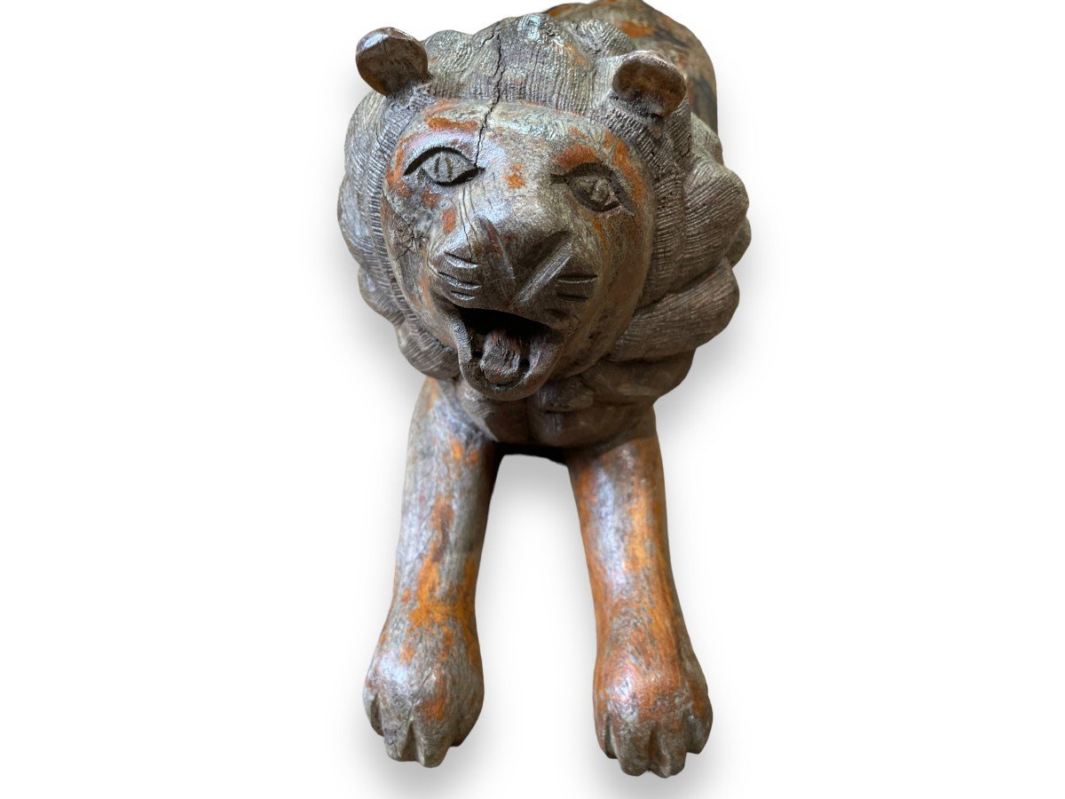 Lion En Bois Sculpté-photo-4