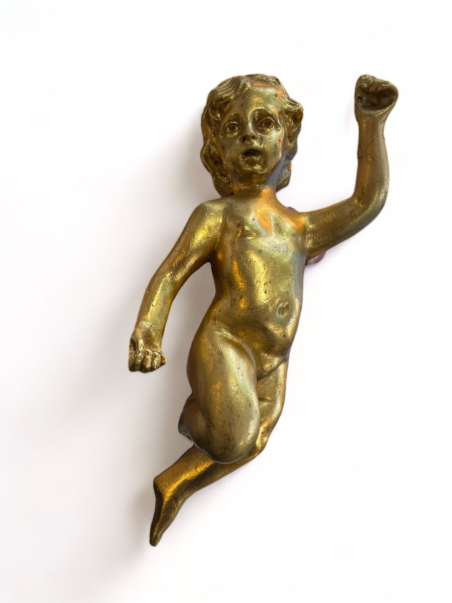 Chérubin Putto En Stuc Doré