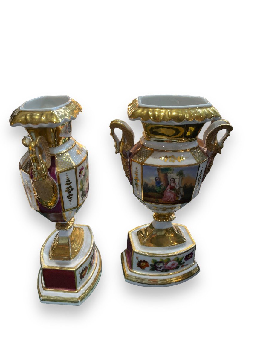 Pair Of Porcelain Vases From Paris Gallant Scenes-photo-2