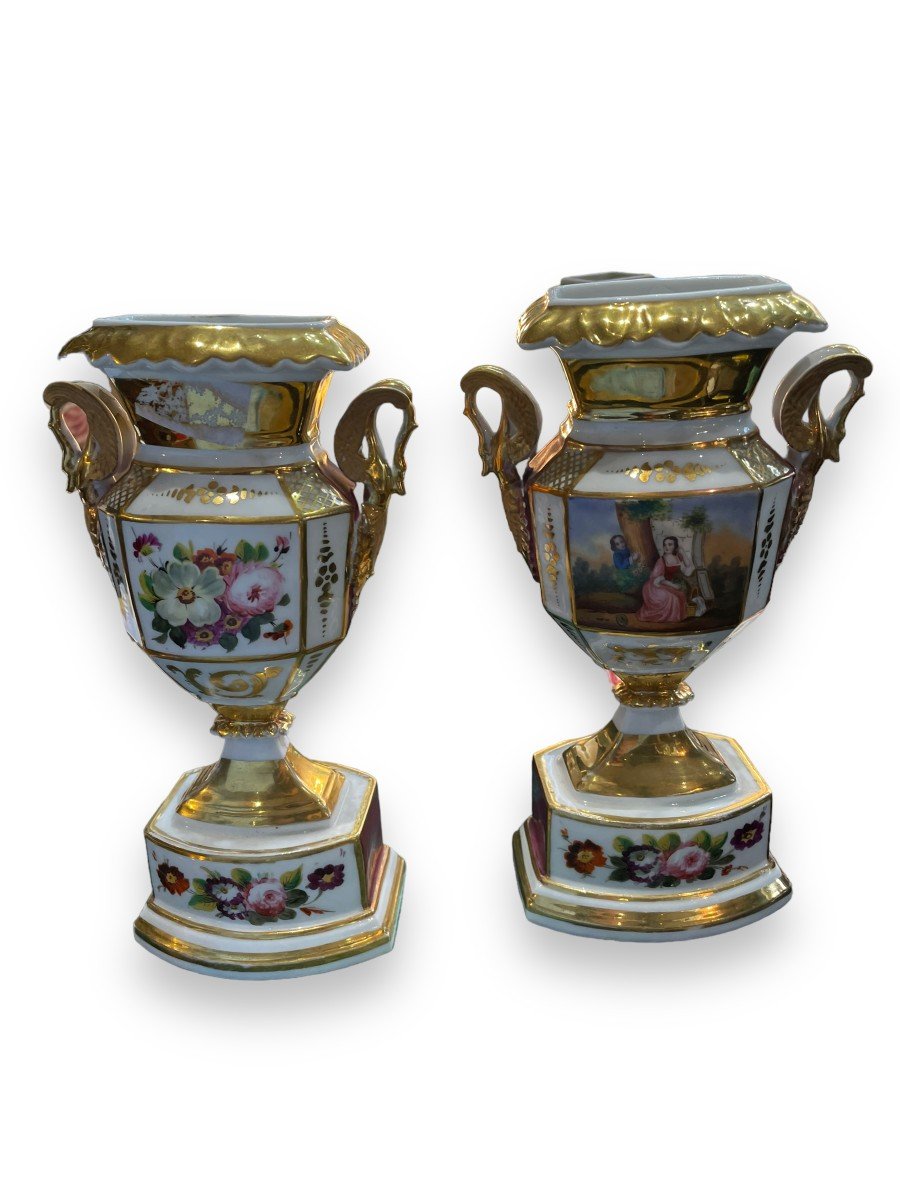 Paire De Vases En Porcelaine De Paris Scènes Galantes-photo-8