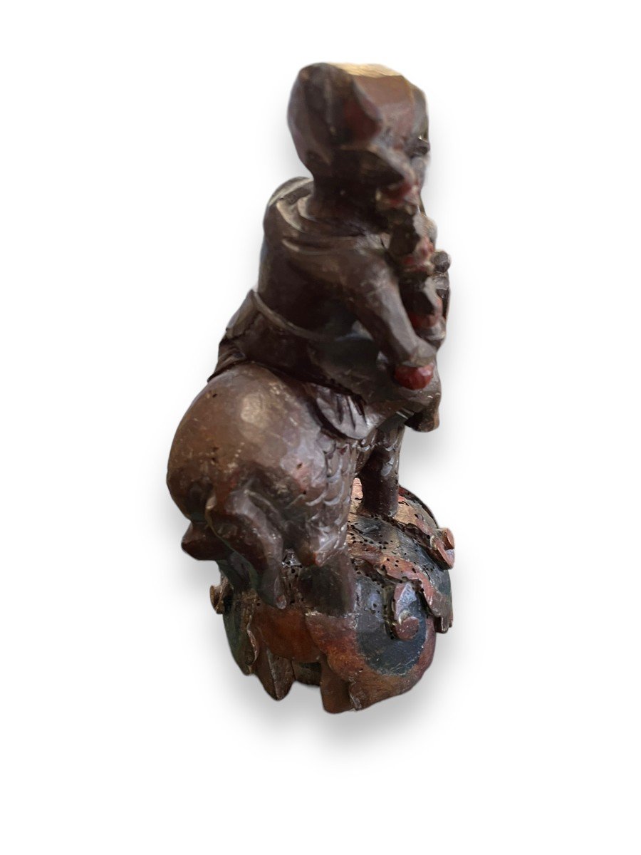 Carved Wooden Rider Guardian On A Chimera-photo-2