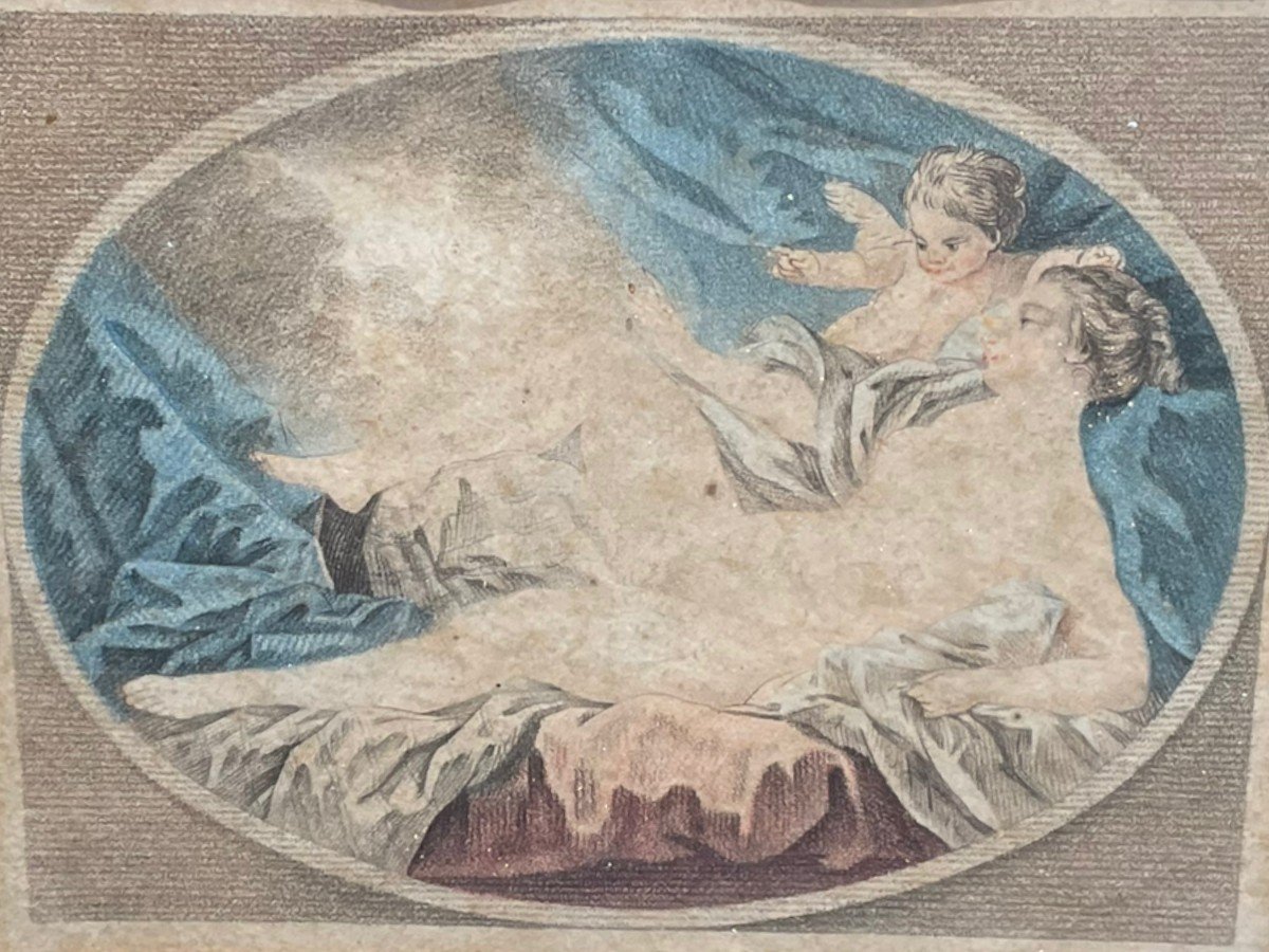 Gravure Couleur XIXeme Vénus Et Cupion d'Après Boucher-photo-4