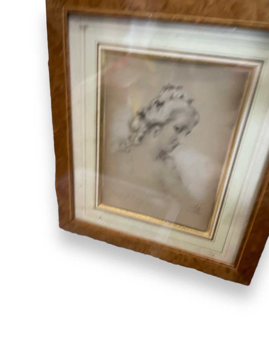 Ecole Française XIXème Dessin Jeune femme au collier de perle Par Wiertz-photo-2
