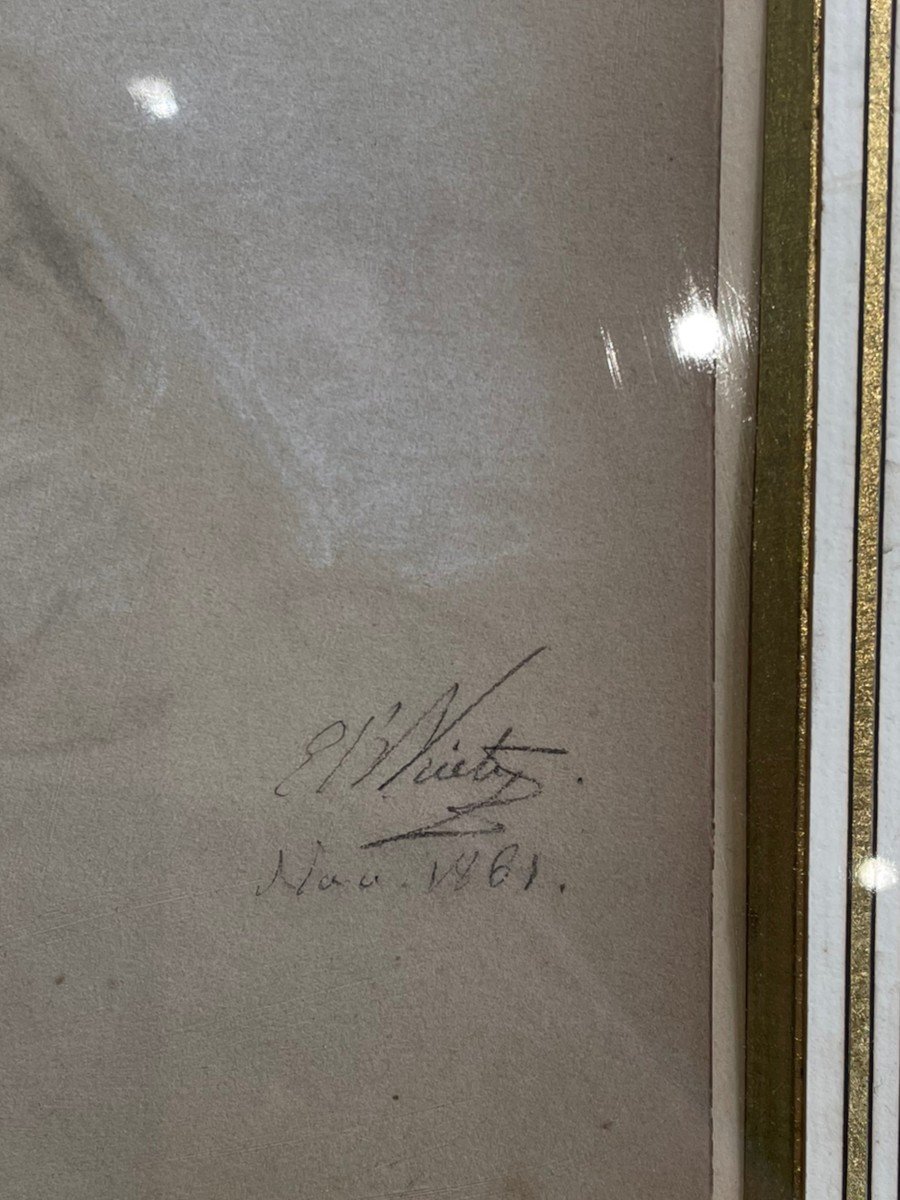 Ecole Française XIXème Dessin Jeune femme au collier de perle Par Wiertz-photo-3