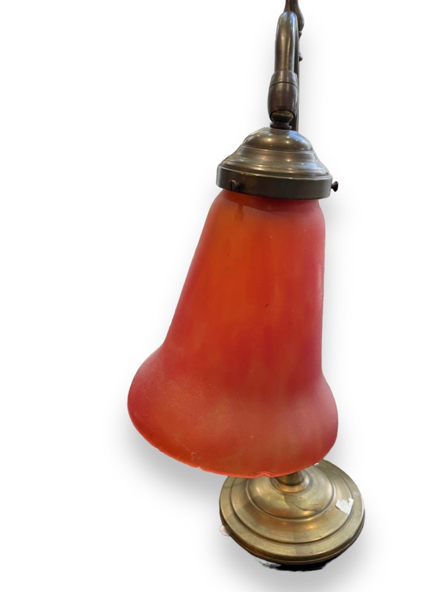 Lampe De Bistrot Art Deco En Pâte De Verre Et Laiton-photo-2