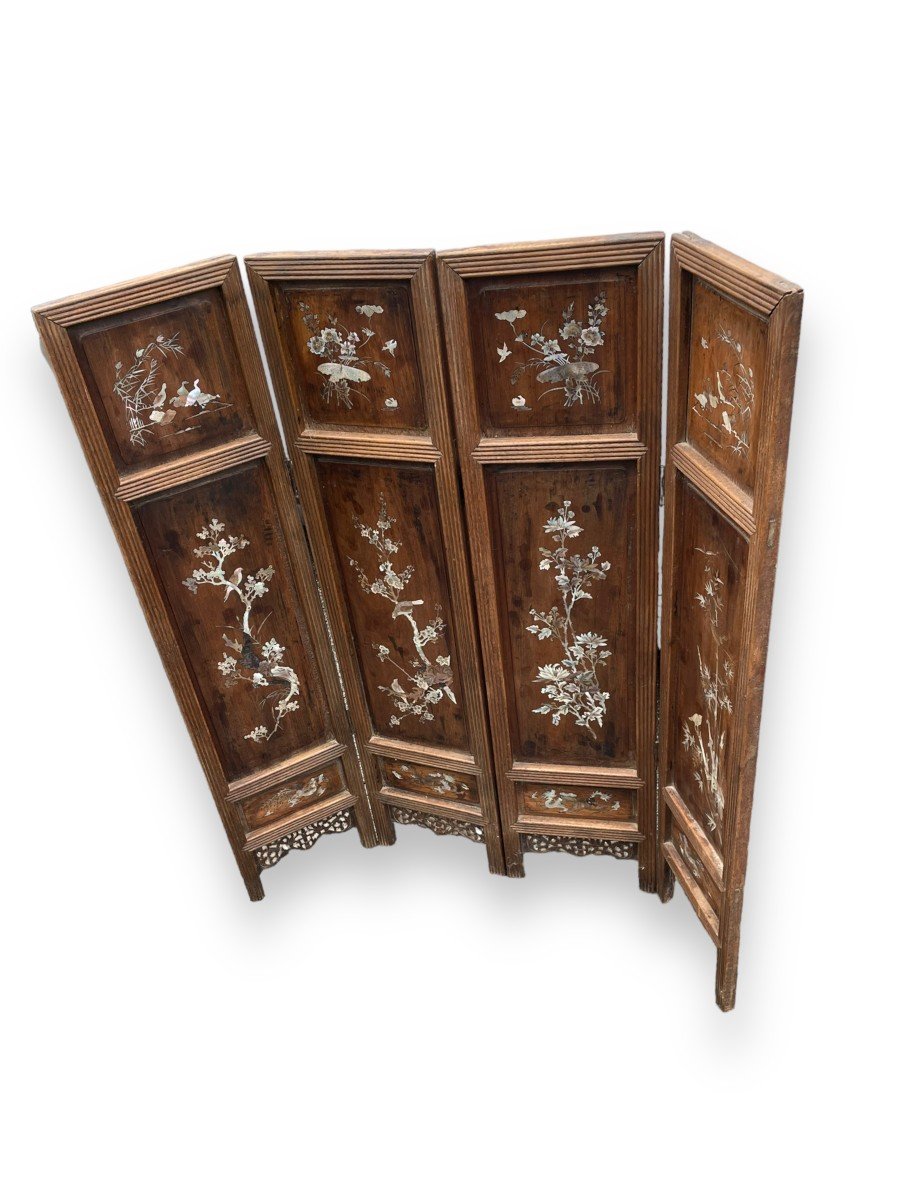 Four Leaf Screen Screen In Rosewood And Mother-of-pearl-photo-2