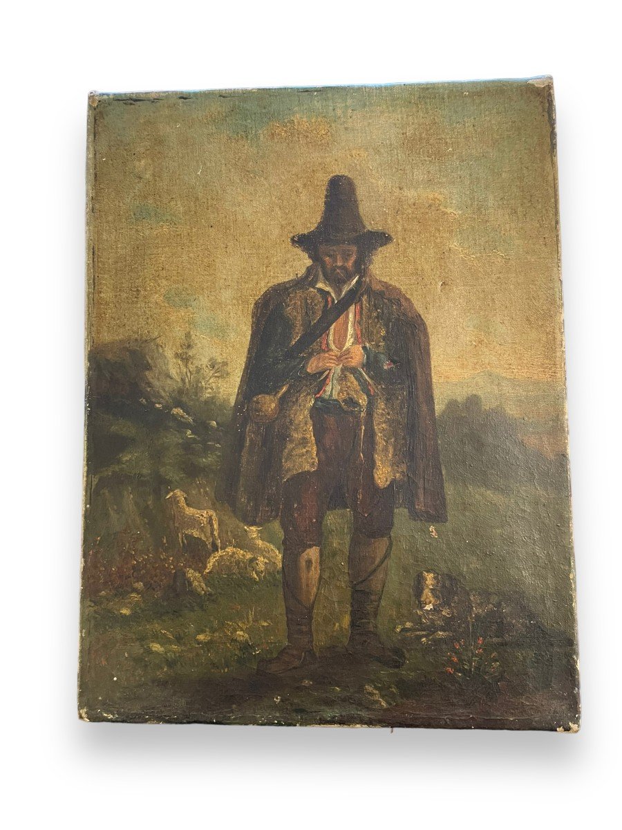 Italian Shepherd Oil On Canvas 19th Century-photo-2