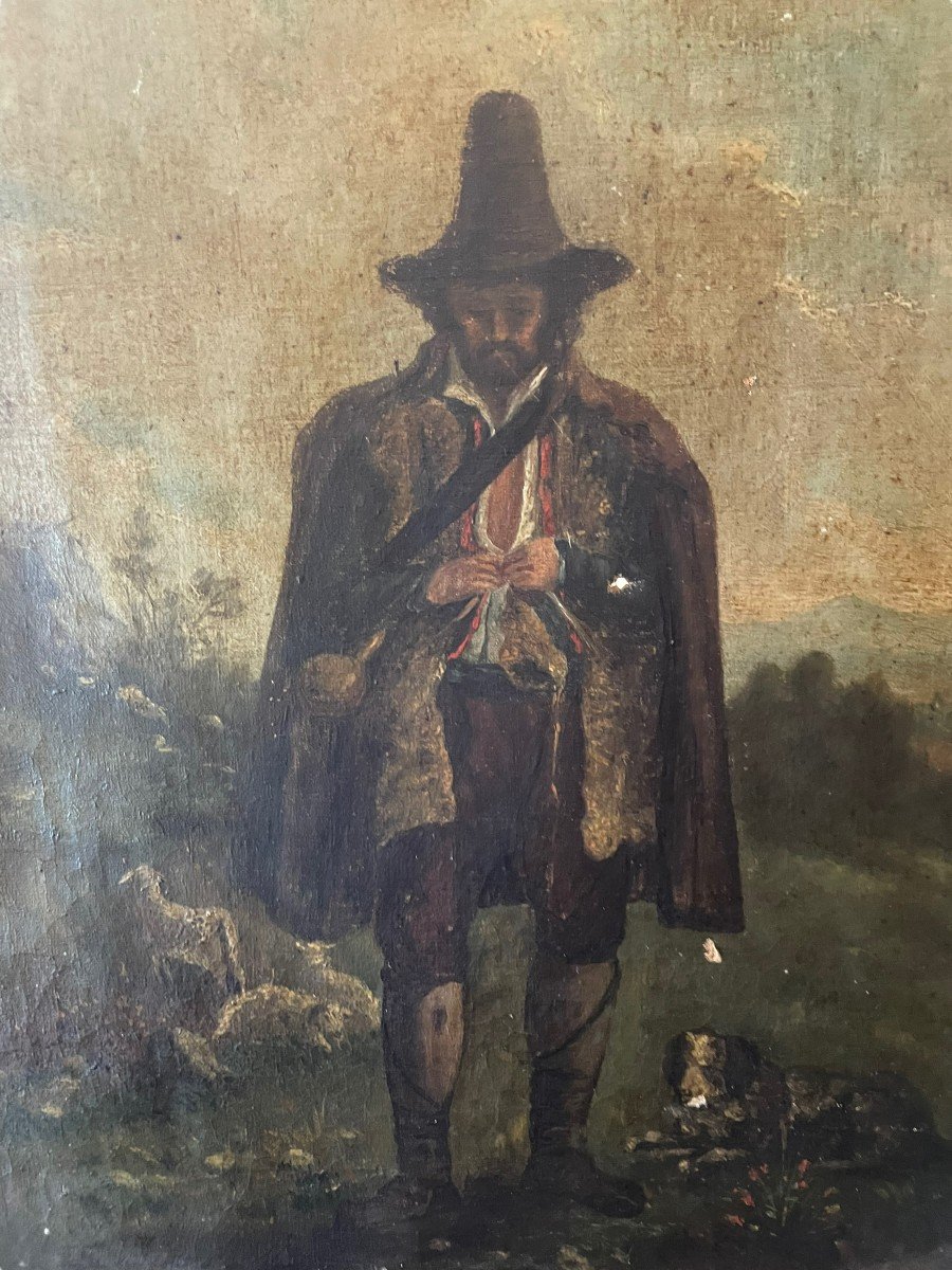 Italian Shepherd Oil On Canvas 19th Century-photo-1