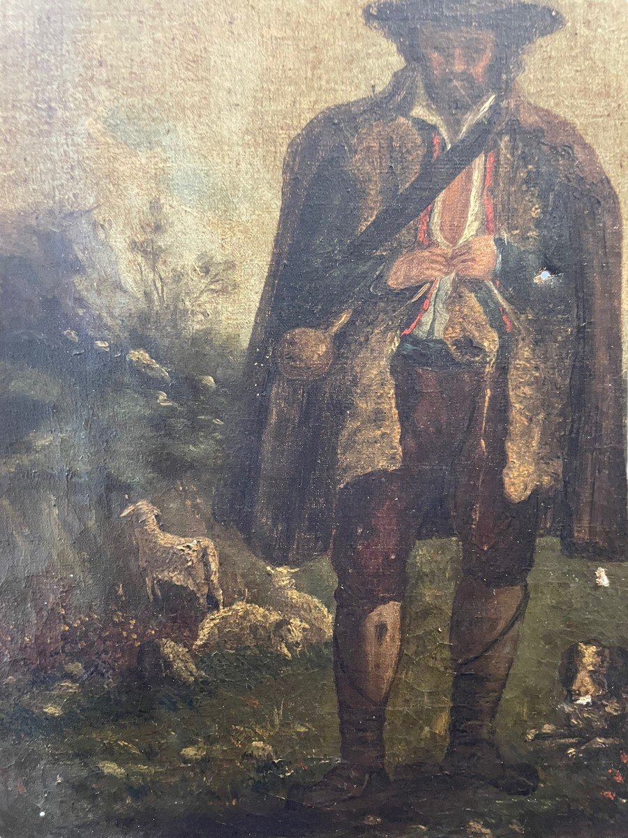Italian Shepherd Oil On Canvas 19th Century-photo-4