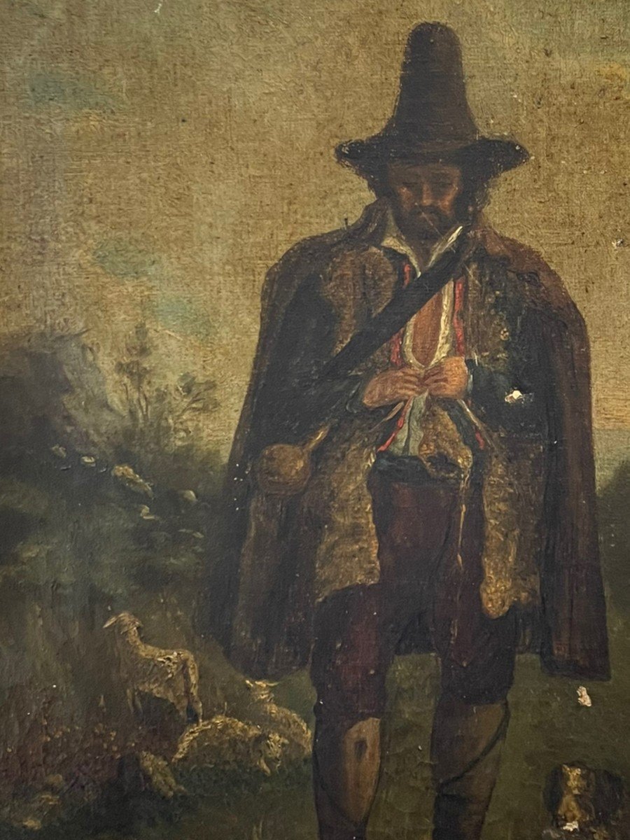 Italian Shepherd Oil On Canvas 19th Century-photo-6
