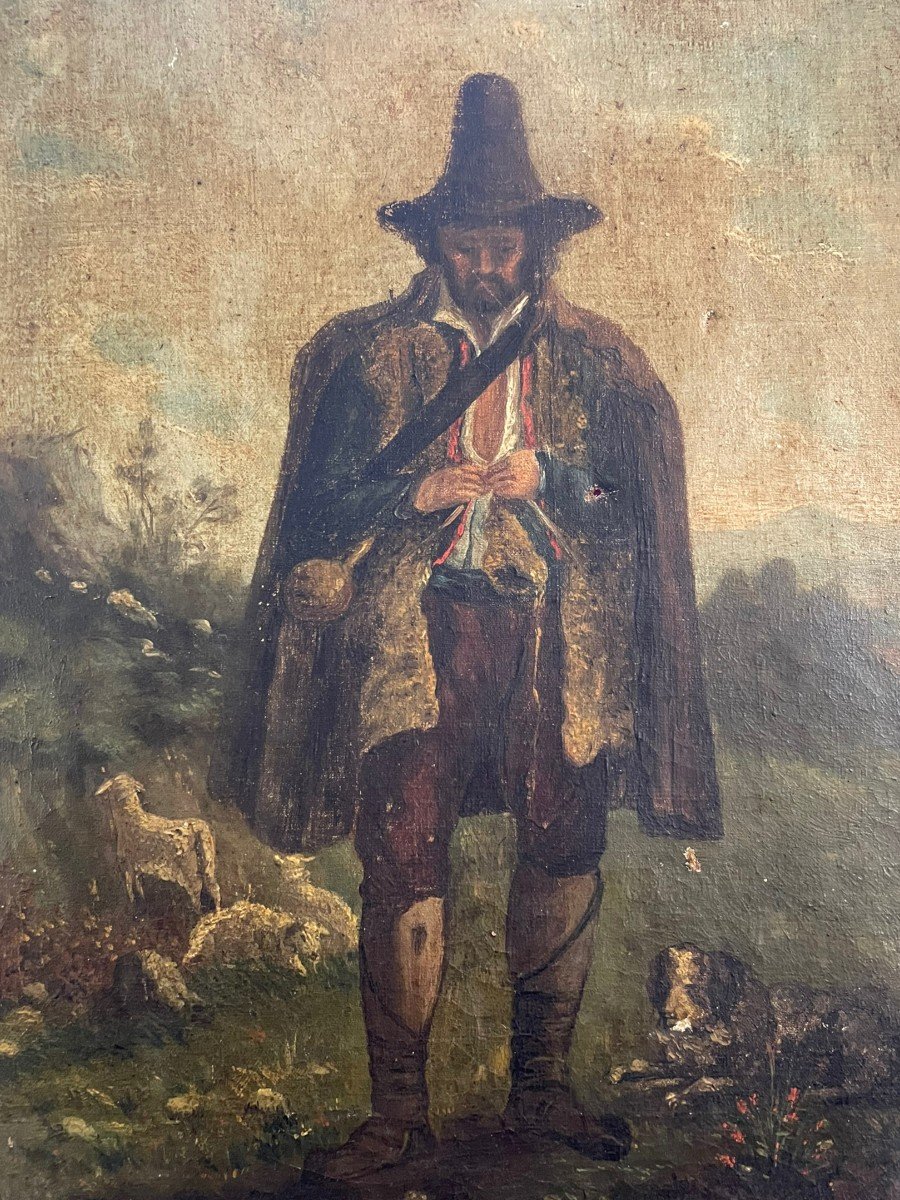 Italian Shepherd Oil On Canvas 19th Century-photo-7